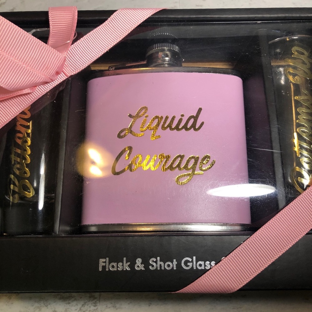 PINK FLASK-Liquid Courage 2 Shot Glasses-Bottom Up
